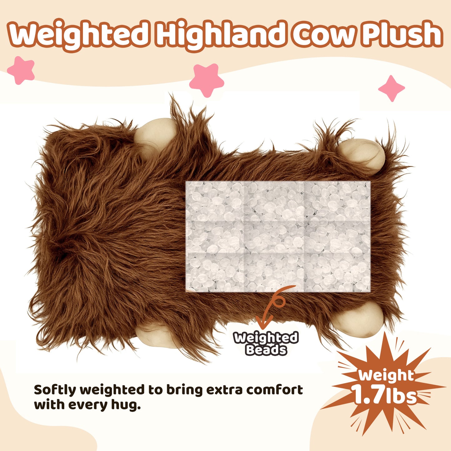 Puffpals Weighted Plush, Cute Pink Bunny Weighted Stuffed Animal with Beads, Soft Sensory Plush Pillow Toy for Kids & Adults