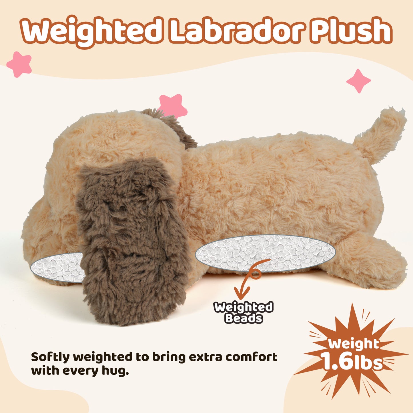 Puffpals Weighted Labrador Plush, 1.6lbs Weighted Stuffed Dog with Beads, Cute Labrador Stuffed Animal, Soft Sensory Dog Plush Birthdays for Kids Adults (13in, 1.6lbs)