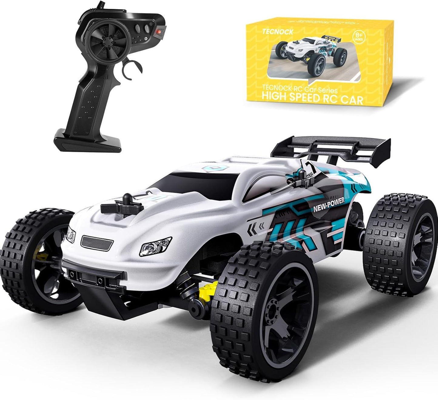 Tecnock RC Racing Car, 2.4GHz High Speed Remote Control Car, 1:18 2WD Toy Cars Buggy for Boys & Girls with Two Rechargeable Batteries for Car, Gifts for Kids