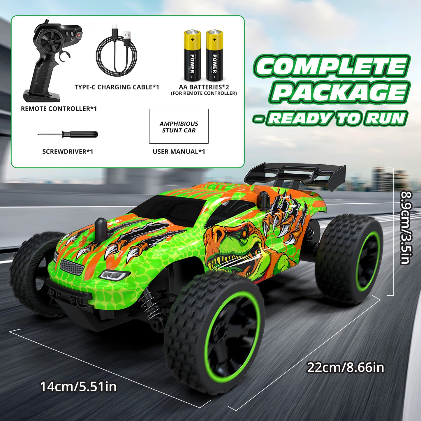 Tecnock RC Truck, 1:18 Scale 2WD Remote Control Truck with USB-C Easy Charging & 50-Min Play, 2.4GHz All-Terrain RC Car with LED Lights, Toys Gift for Kids Ages 8-12 Boys & Girls