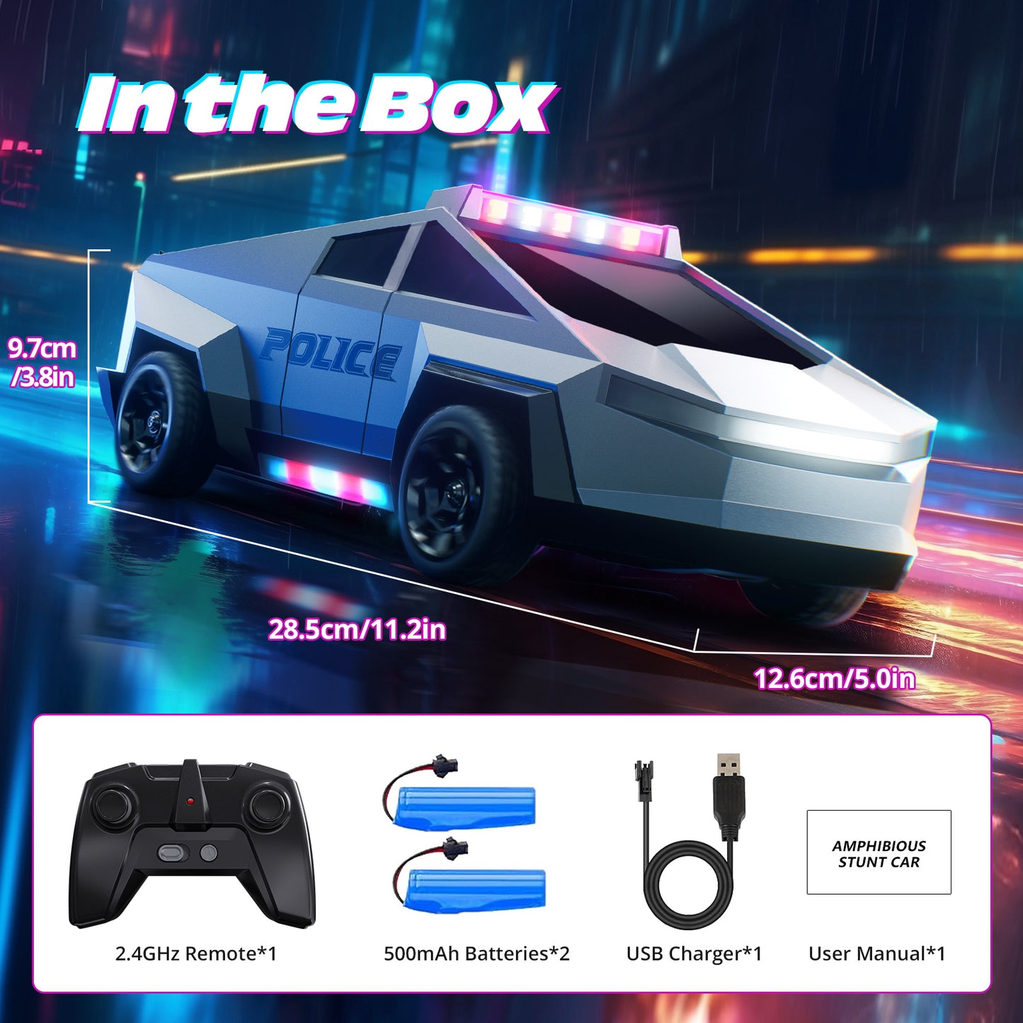 Tecnock RC Truck for Kids, 1:18 Scale Police Remote Control Truck with LED Lights, 2 Rechargeable Batteries, 2.4GHz All-Terrain RC Car, Toys Gift for Boys Girls Aged 3-8, 8-12