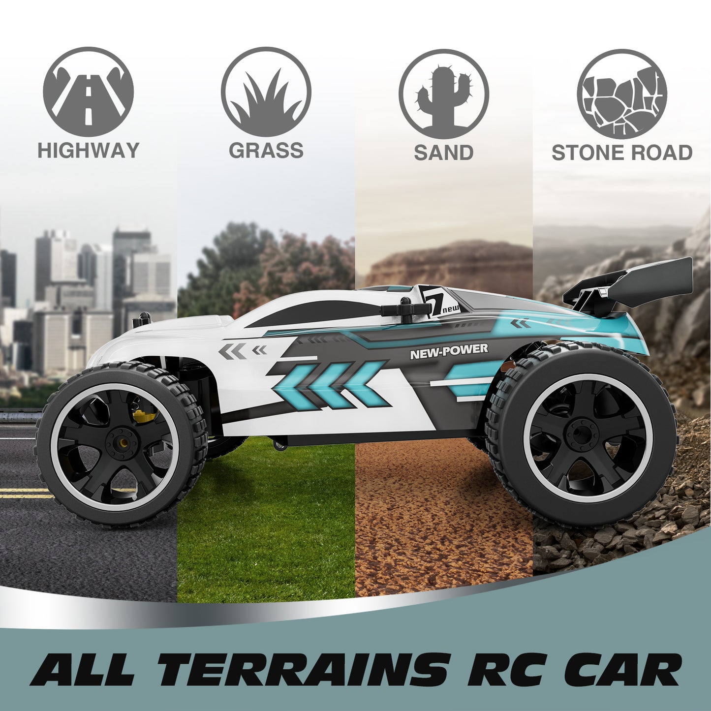 Tecnock RC Racing Car, 2.4GHz High Speed Remote Control Car, 1:18 2WD Toy Cars Buggy for Boys & Girls with Two Rechargeable Batteries for Car, Gifts for Kids