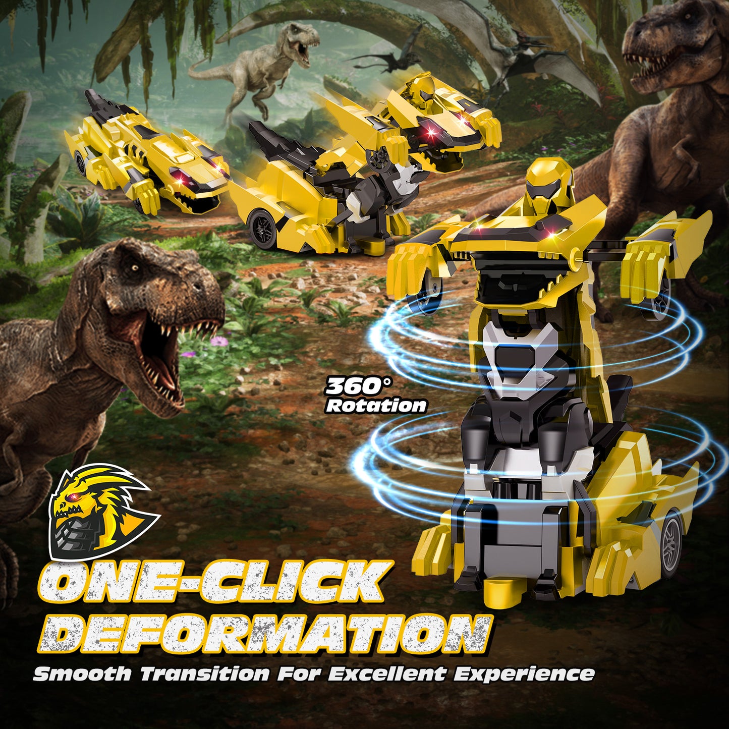 Tecnock Remote Control Car, Transform Dinosaur Toys Car Robot with One-Button Transformation, Rechargeable Battery for 70-Min Play, Gift for Boys & Girls Ages 4-7 8-12