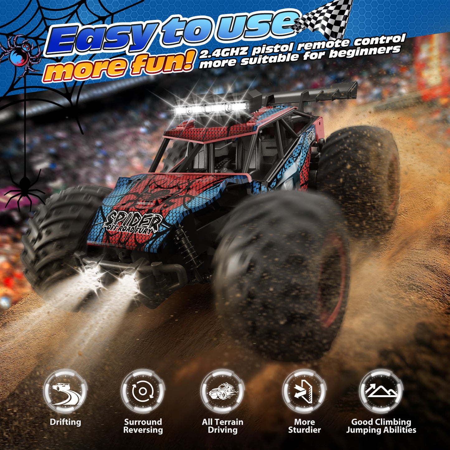 Tecnock RC Truck, All Terrain 2WD Off Road RC Car Toys Gift for Kids Boys