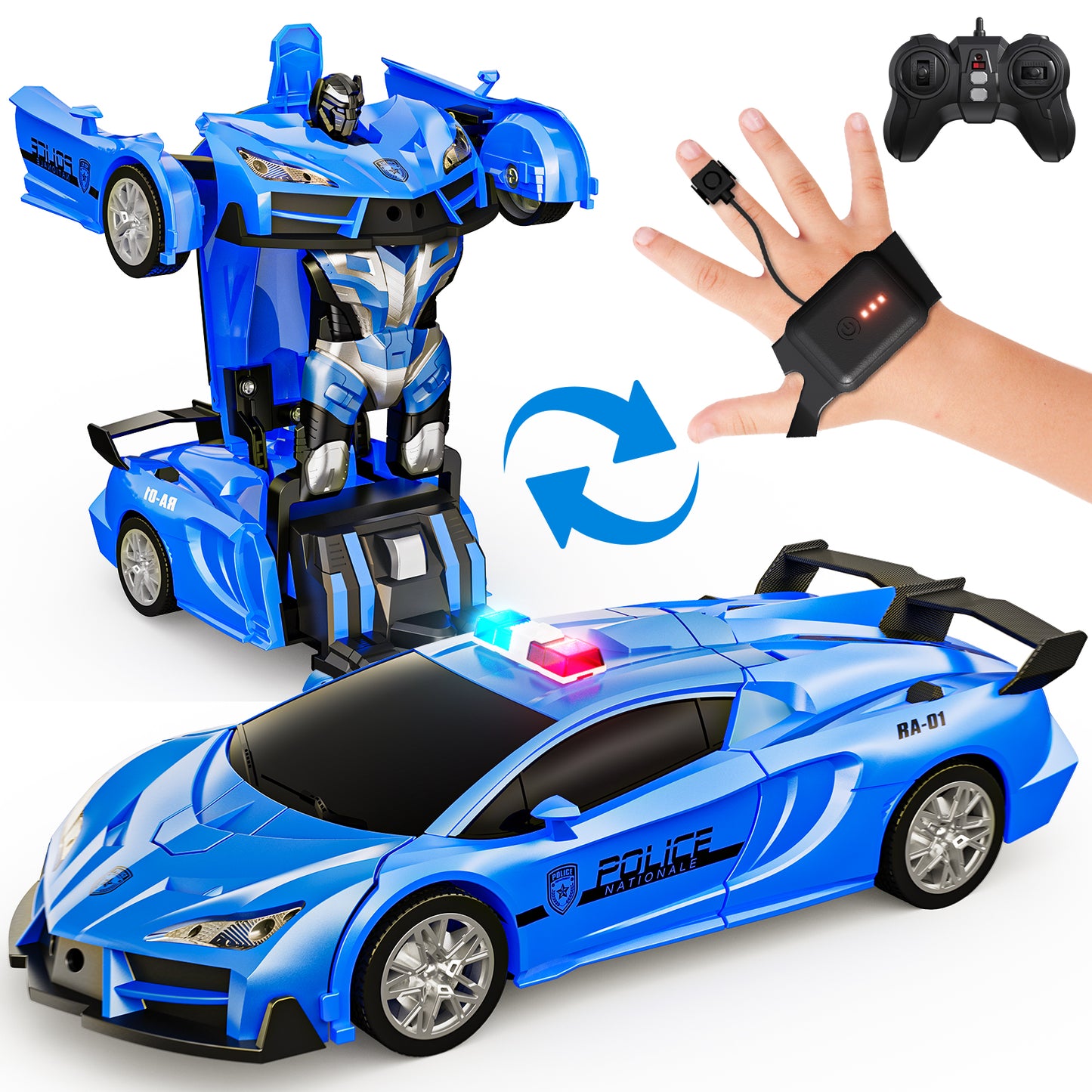 Tecnock robot toys for kids,Transformation Robot Toy with LED Lights, Police Car Toy Gift for Age 8-12 Boys/Girls