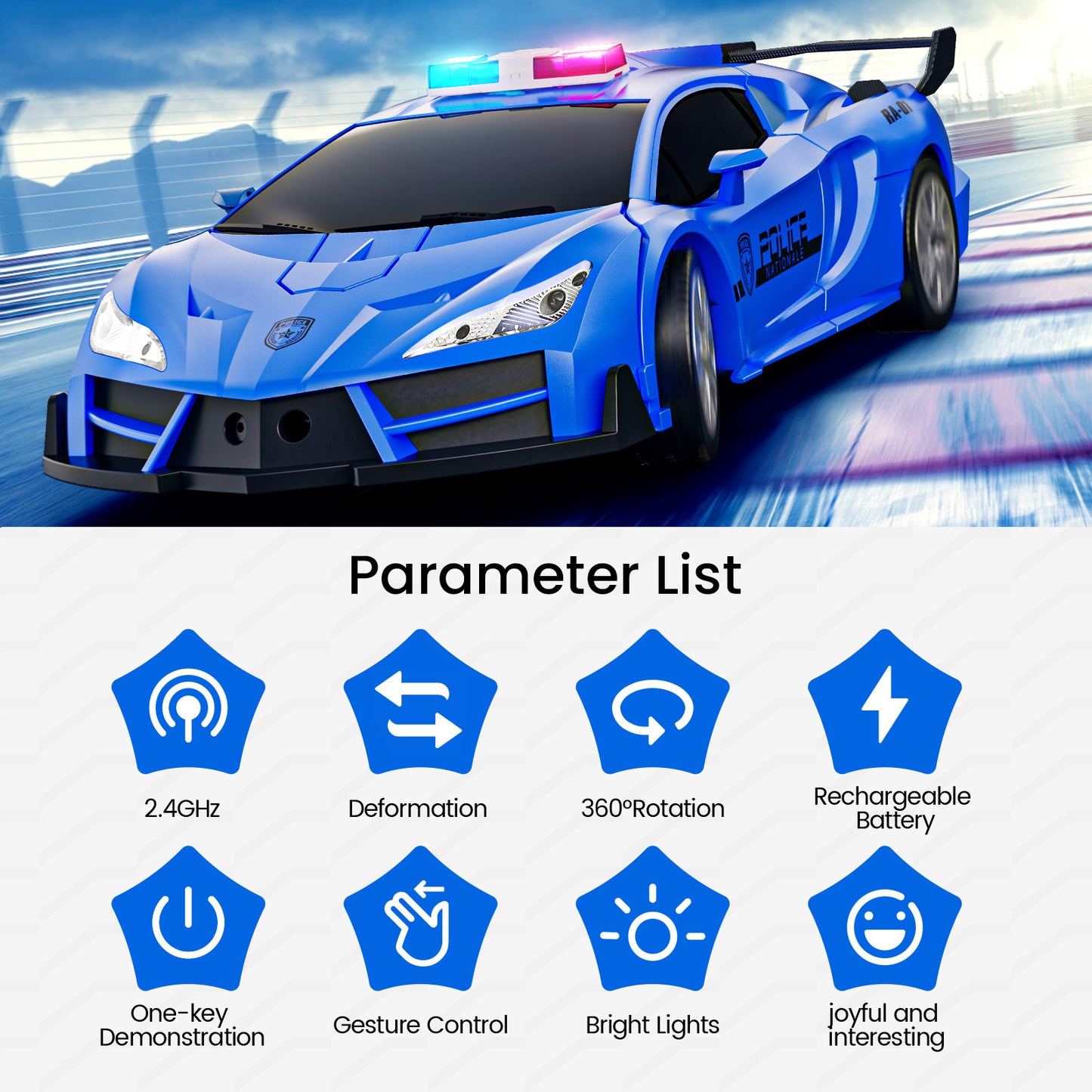 Tecnock robot toys for kids,Transformation Robot Toy with LED Lights, Police Car Toy Gift for Age 8-12 Boys/Girls