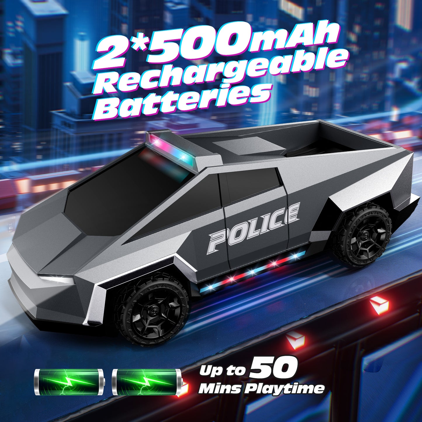 Tecnock RC Truck for Kids, 1:18 Scale Police Remote Control Truck with LED Lights, 2 Rechargeable Batteries, 2.4GHz All-Terrain RC Car, Toys Gift for Boys Girls Aged 3-8, 8-12