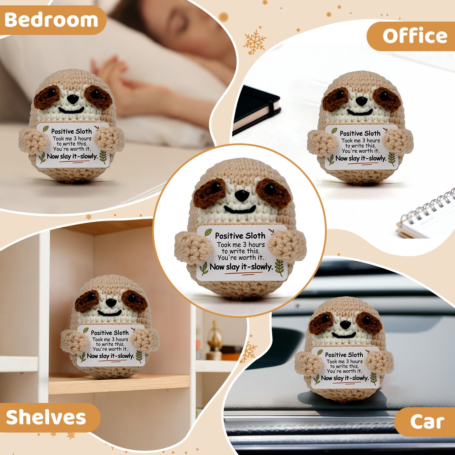 Reenovan Positive Sloth Christmas Birthday Gifts for Women Men, Handmade Crochet Animals with Positive Message, Inspirational Emotional Home Decor Gift for Mom Dad Son Sister Friend Coworker Colleague