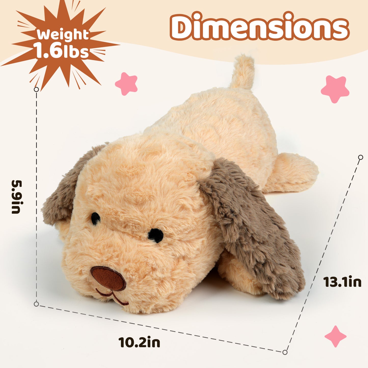 Puffpals Weighted Labrador Plush, 1.6lbs Weighted Stuffed Dog with Beads, Cute Labrador Stuffed Animal, Soft Sensory Dog Plush Birthdays for Kids Adults (13in, 1.6lbs)