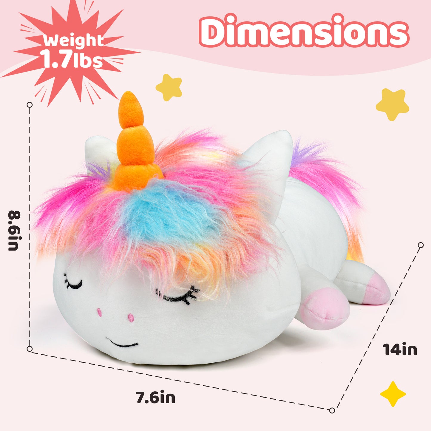 Puffpals Weighted Plush, Pink Weighted Stuffed Unicorn with Beads, Cute Stuffed Animal for Girls, Soft Sensory Plush Pillow Toy, Birthdays for Kids Adults (14in, 1.7lbs)