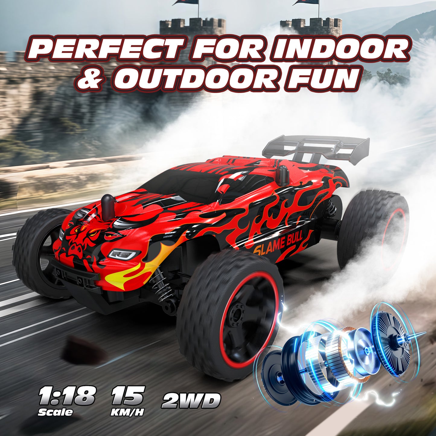 Tecnock RC Truck, 1:18 Scale 2WD Remote Control Truck with USB-C Easy Charging & 50-Min Play, 2.4GHz All-Terrain RC Car with LED Lights, Toys Gift for Kids Ages 8-12 Boys & Girls