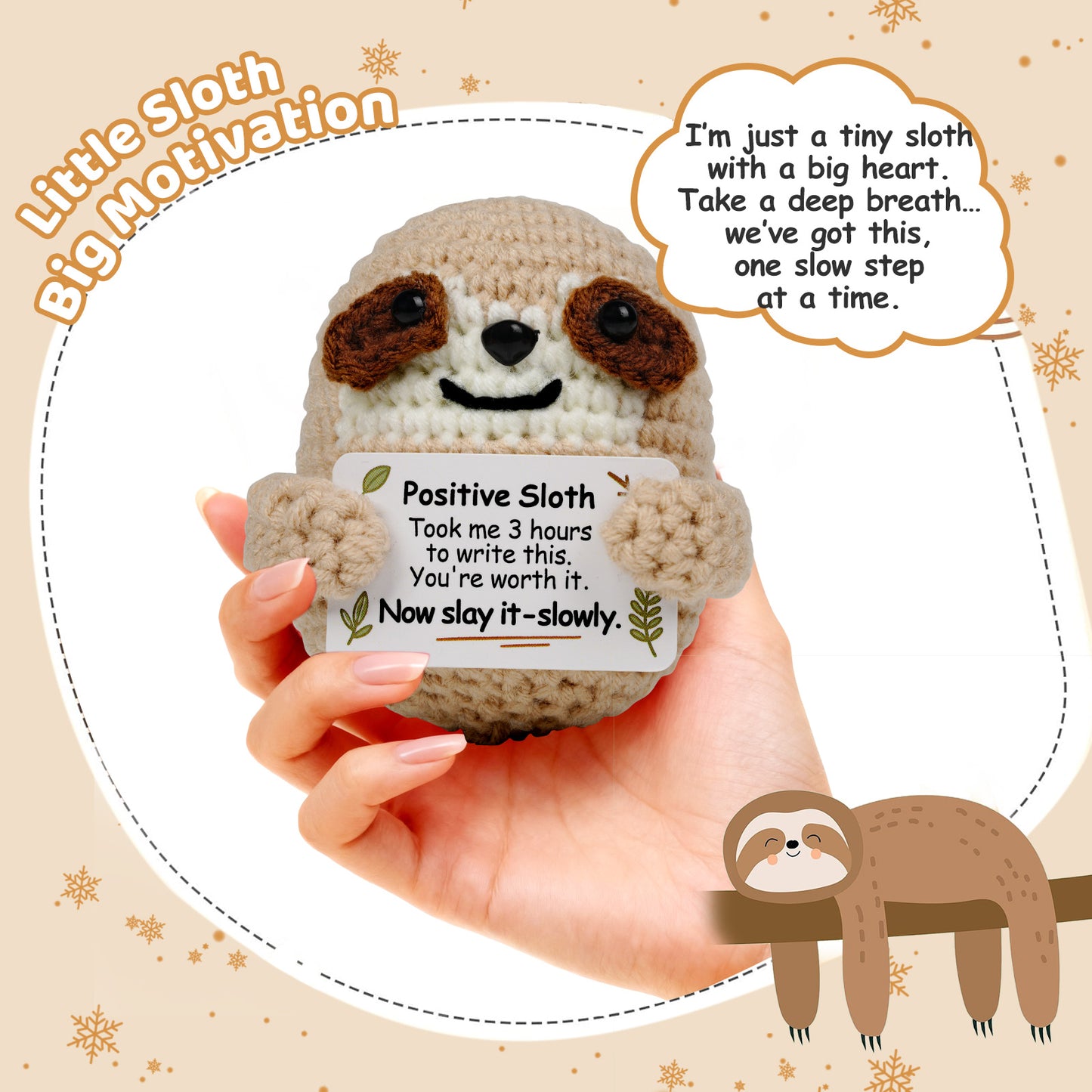 Reenovan Positive Sloth Christmas Birthday Gifts for Women Men, Handmade Crochet Animals with Positive Message, Inspirational Emotional Home Decor Gift for Mom Dad Son Sister Friend Coworker Colleague