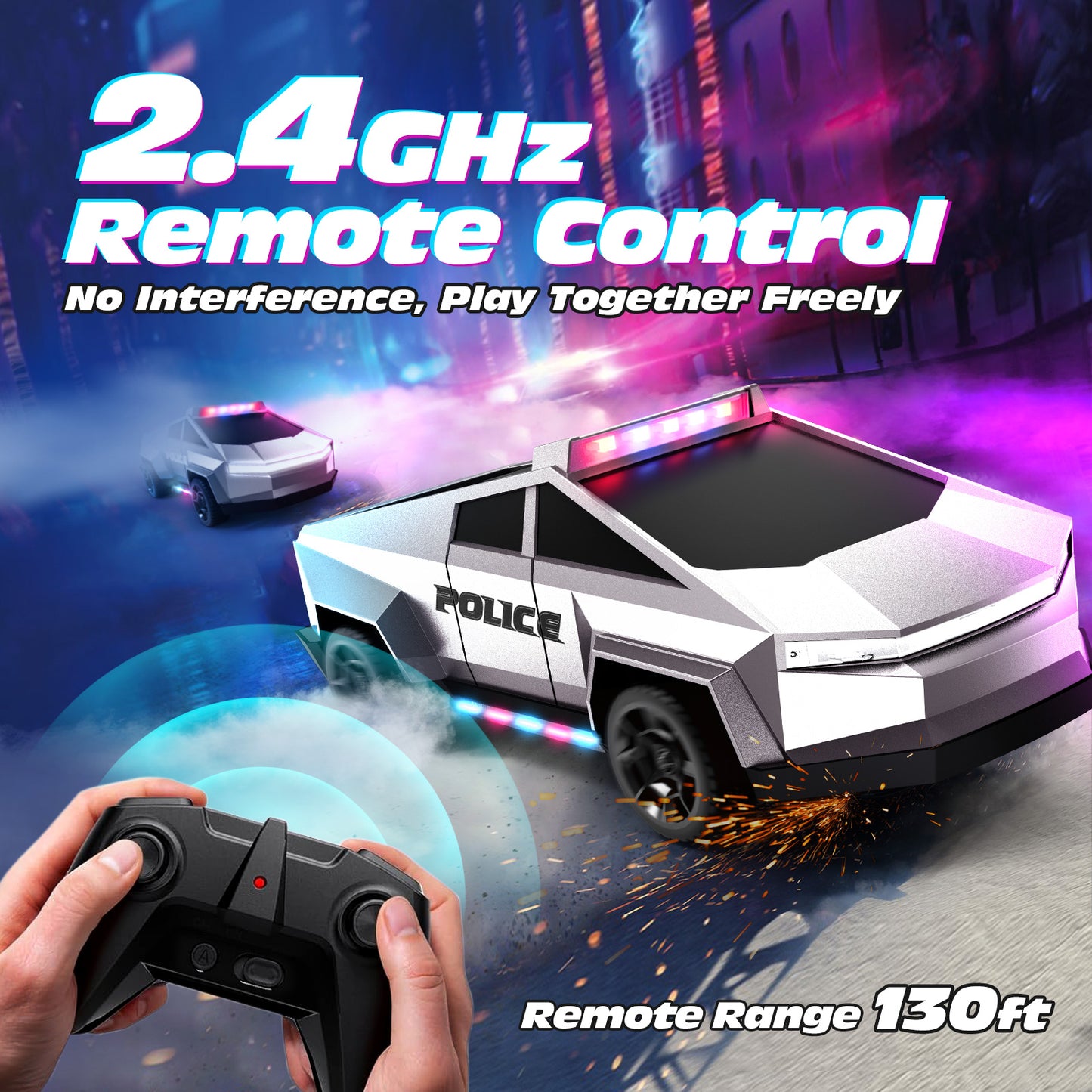 Tecnock RC Truck for Kids, 1:18 Scale Police Remote Control Truck with LED Lights, 2 Rechargeable Batteries, 2.4GHz All-Terrain RC Car, Toys Gift for Boys Girls Aged 3-8, 8-12