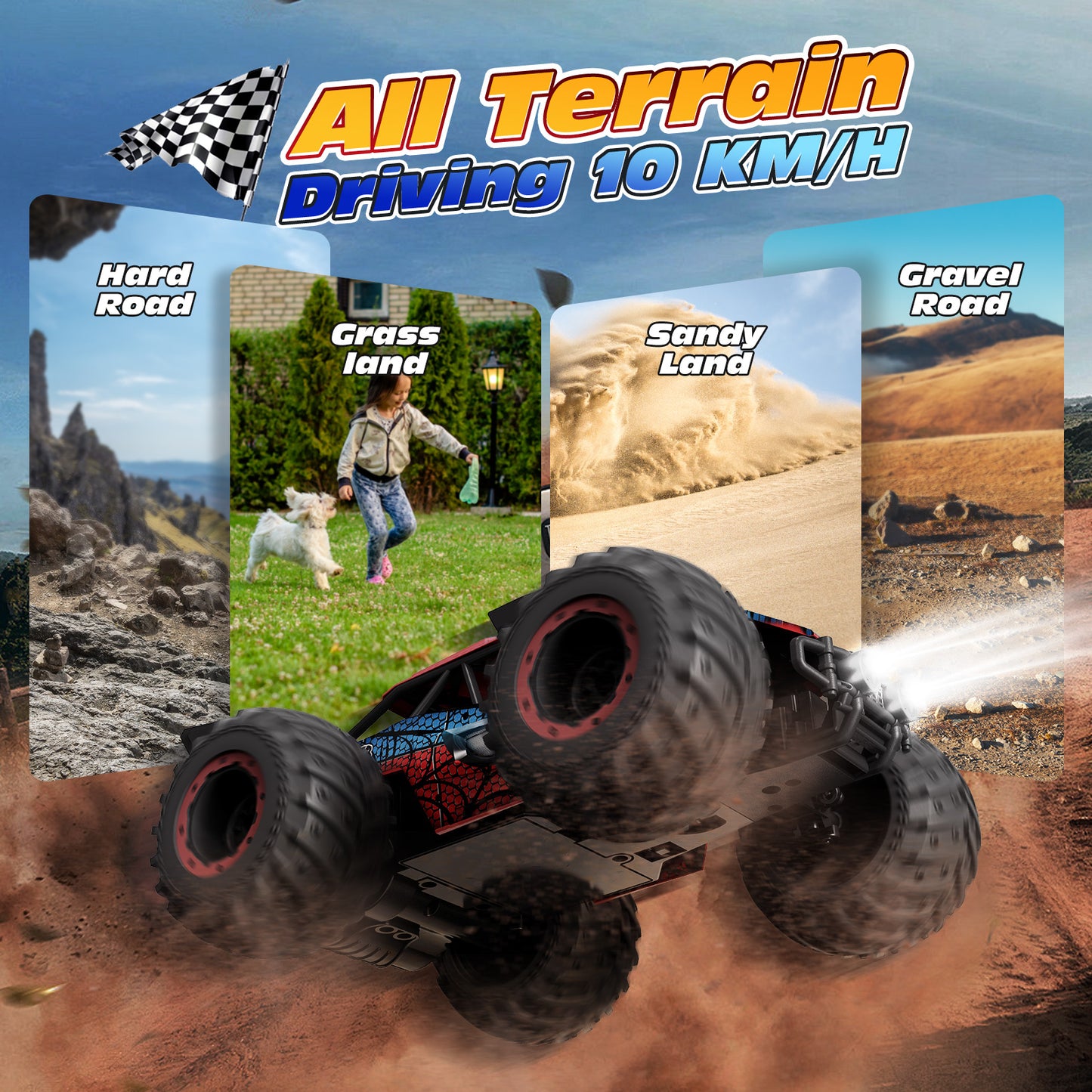 Tecnock RC Truck, All Terrain 2WD Off Road RC Car Toys Gift for Kids Boys
