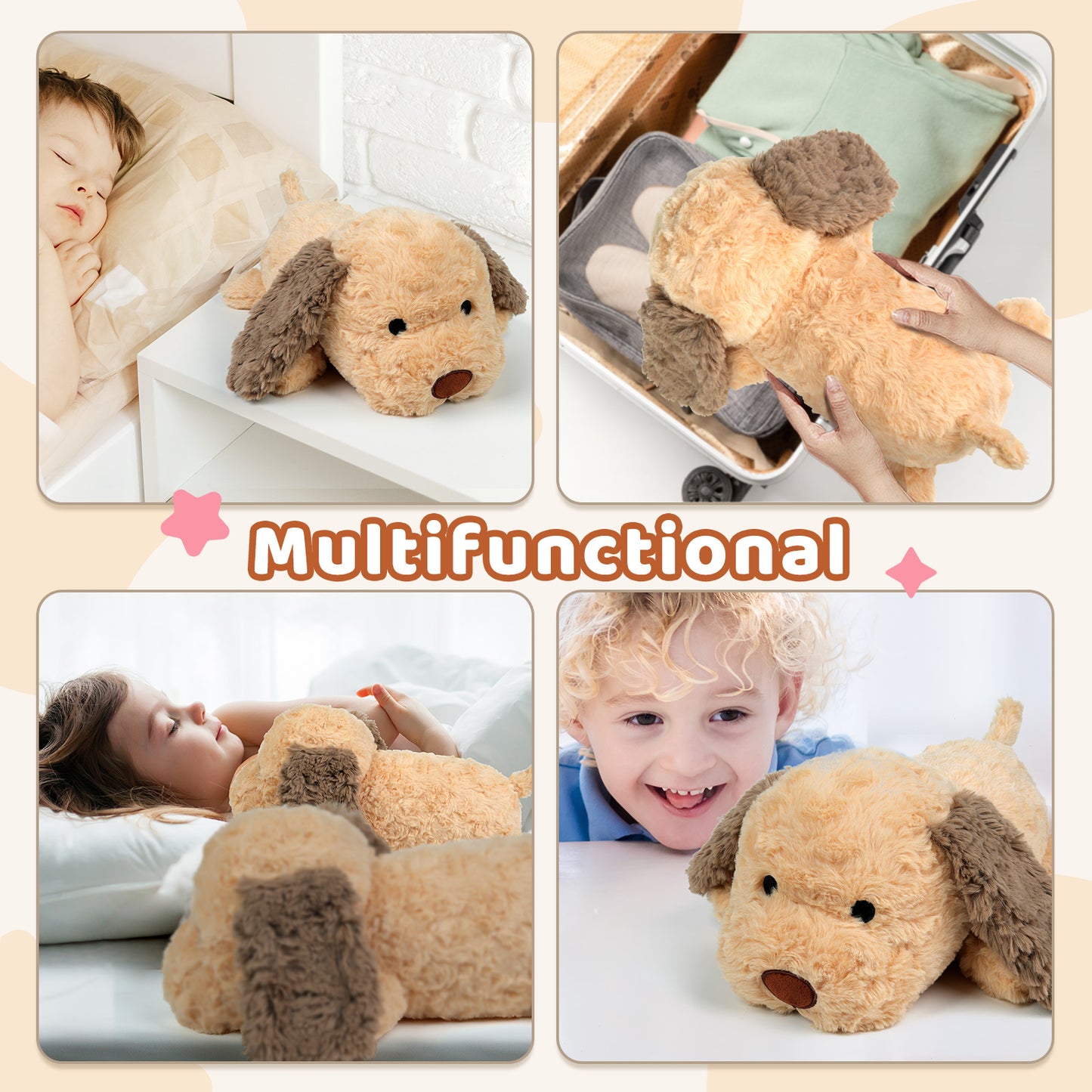 Puffpals Weighted Labrador Plush, 1.6lbs Weighted Stuffed Dog with Beads, Cute Labrador Stuffed Animal, Soft Sensory Dog Plush Birthdays for Kids Adults (13in, 1.6lbs)