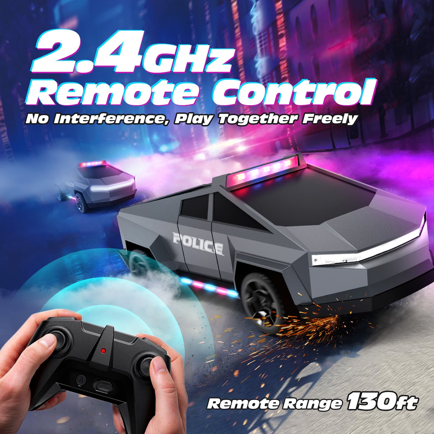 Tecnock RC Truck for Kids, 1:18 Scale Police Remote Control Truck with LED Lights, 2 Rechargeable Batteries, 2.4GHz All-Terrain RC Car, Toys Gift for Boys Girls Aged 3-8, 8-12