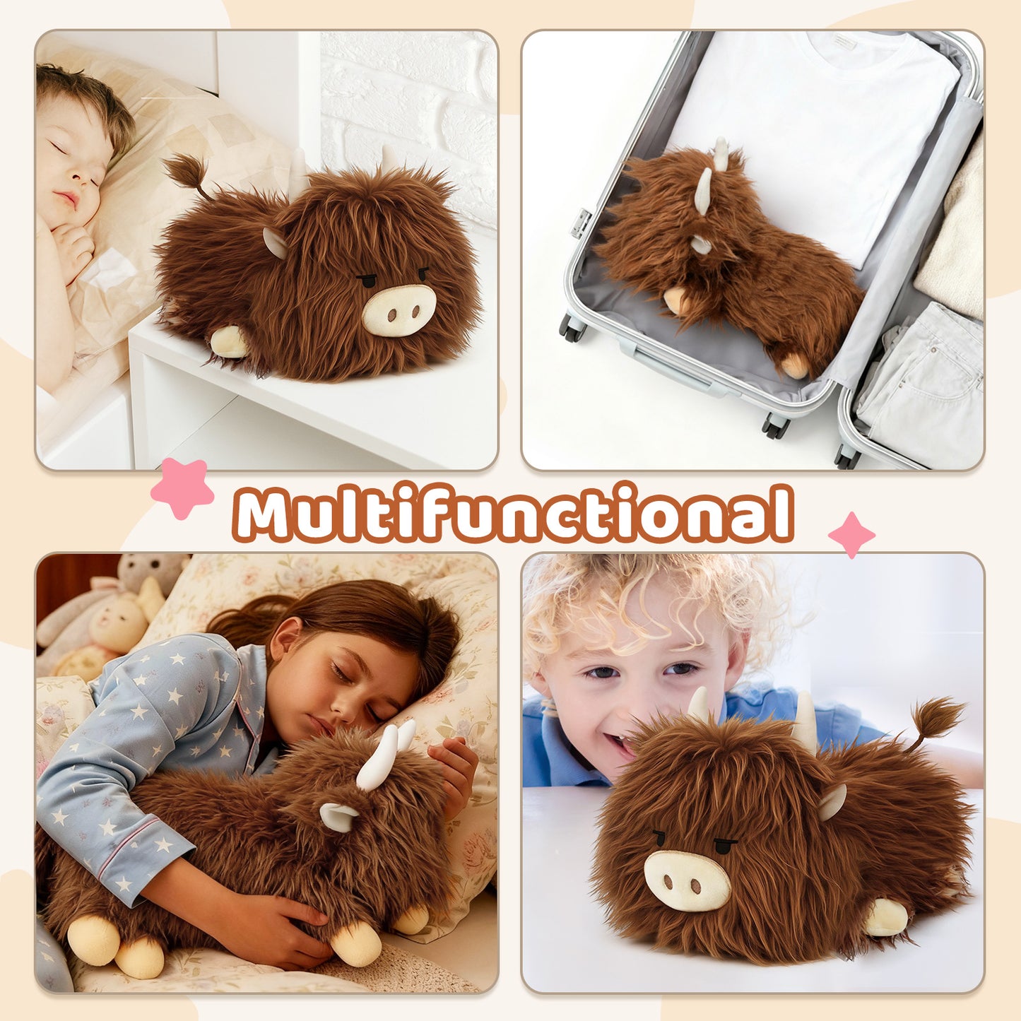 Puffpals Weighted Plush, Cute Pink Bunny Weighted Stuffed Animal with Beads, Soft Sensory Plush Pillow Toy for Kids & Adults