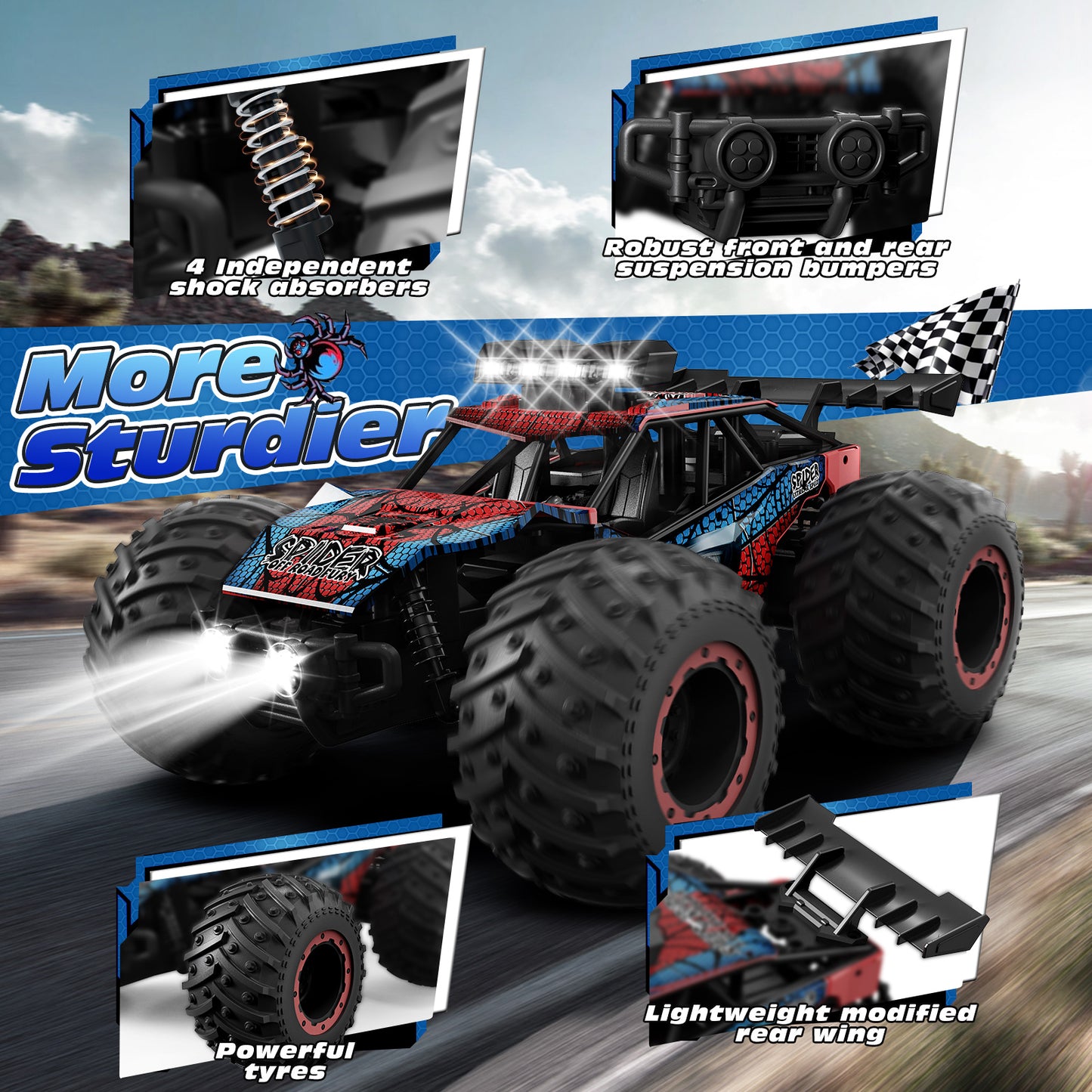 Tecnock RC Truck, All Terrain 2WD Off Road RC Car Toys Gift for Kids Boys