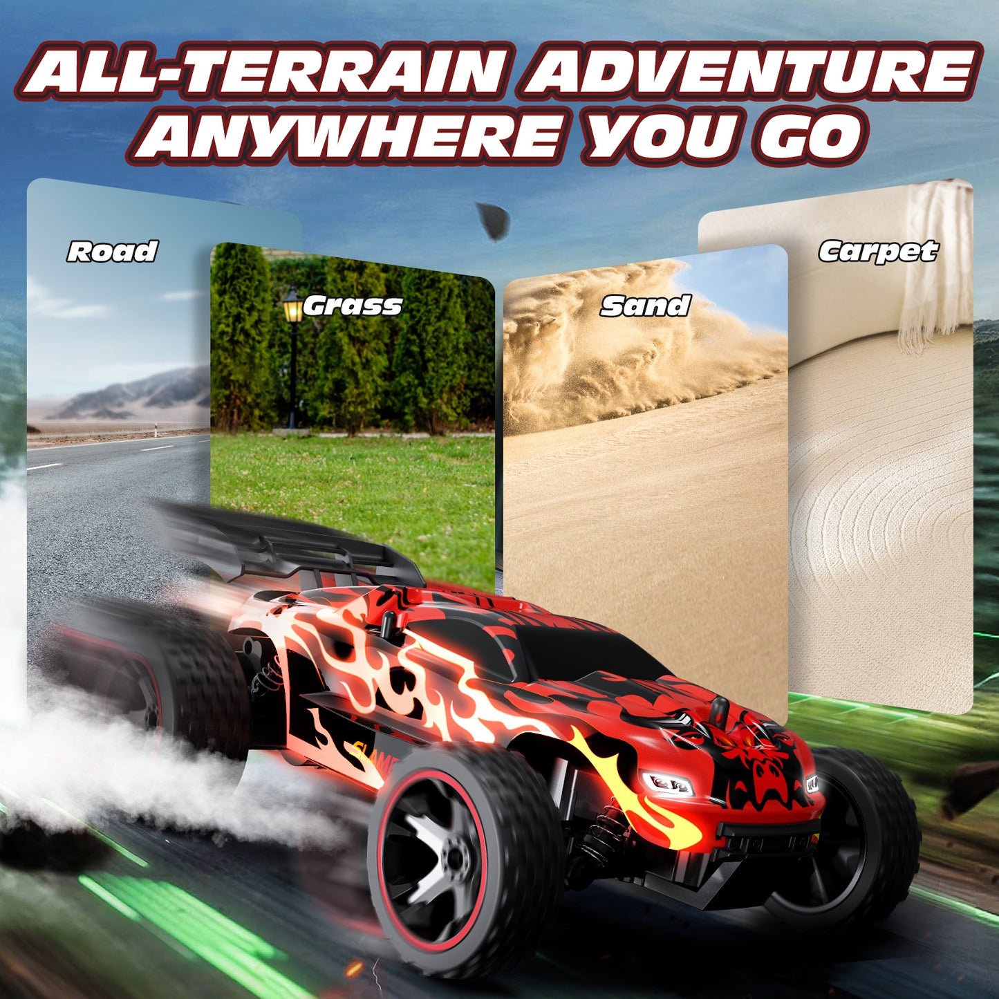 Tecnock RC Truck, 1:18 Scale 2WD Remote Control Truck with USB-C Easy Charging & 50-Min Play, 2.4GHz All-Terrain RC Car with LED Lights, Toys Gift for Kids Ages 8-12 Boys & Girls