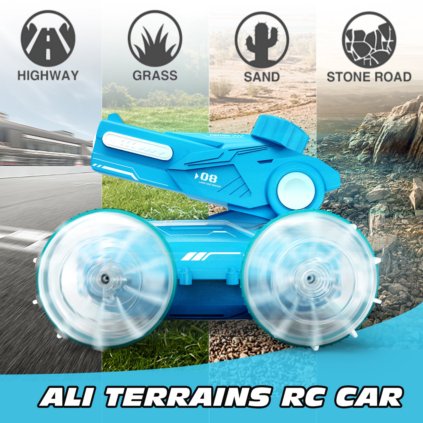 Tecnock All Terrain RC cars for kids amphibious tank model automatic water spray toy car with light effects, summer toys, children/adult toys