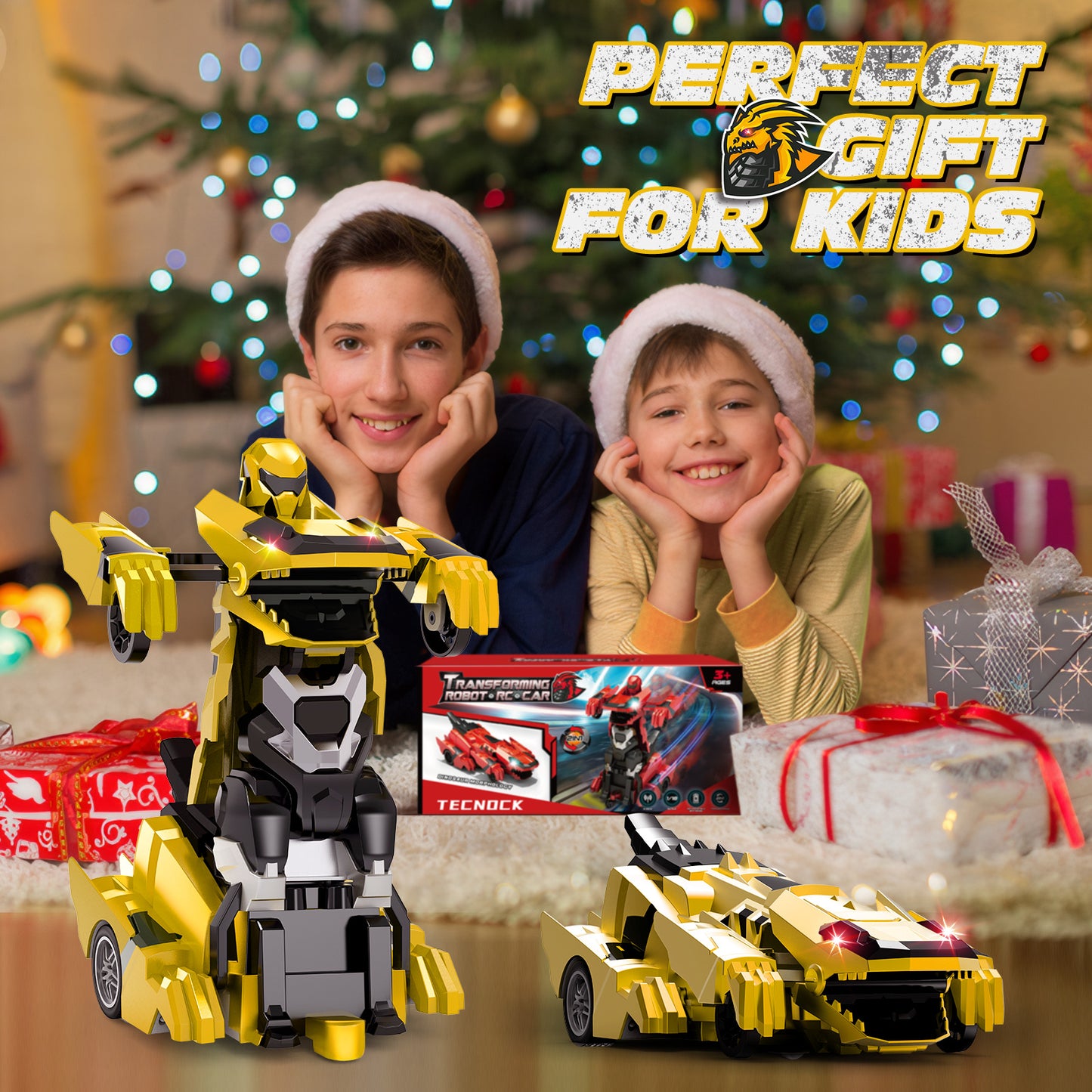 Tecnock Remote Control Car, Transform Dinosaur Toys Car Robot with One-Button Transformation, Rechargeable Battery for 70-Min Play, Gift for Boys & Girls Ages 4-7 8-12