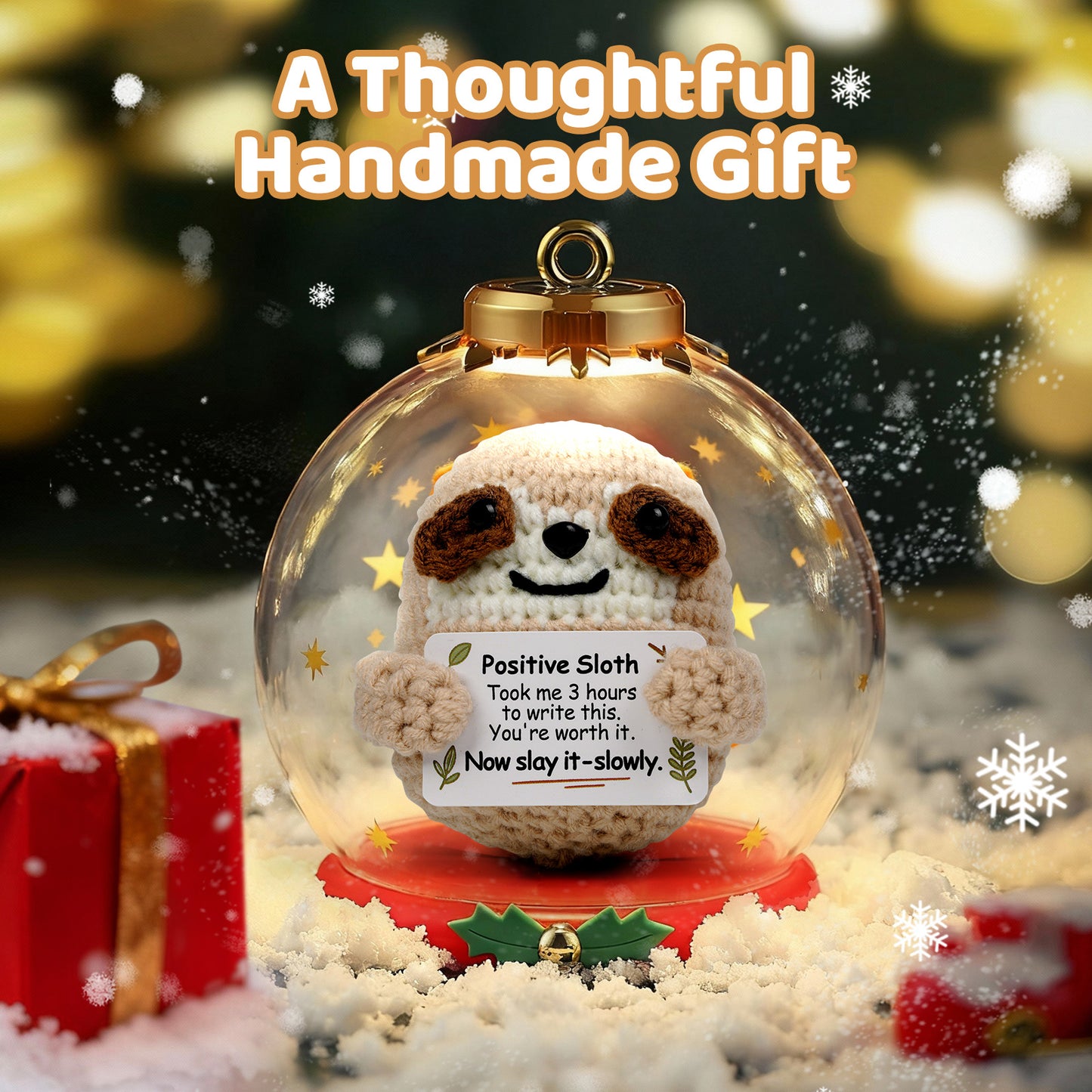 Reenovan Positive Sloth Christmas Birthday Gifts for Women Men, Handmade Crochet Animals with Positive Message, Inspirational Emotional Home Decor Gift for Mom Dad Son Sister Friend Coworker Colleague