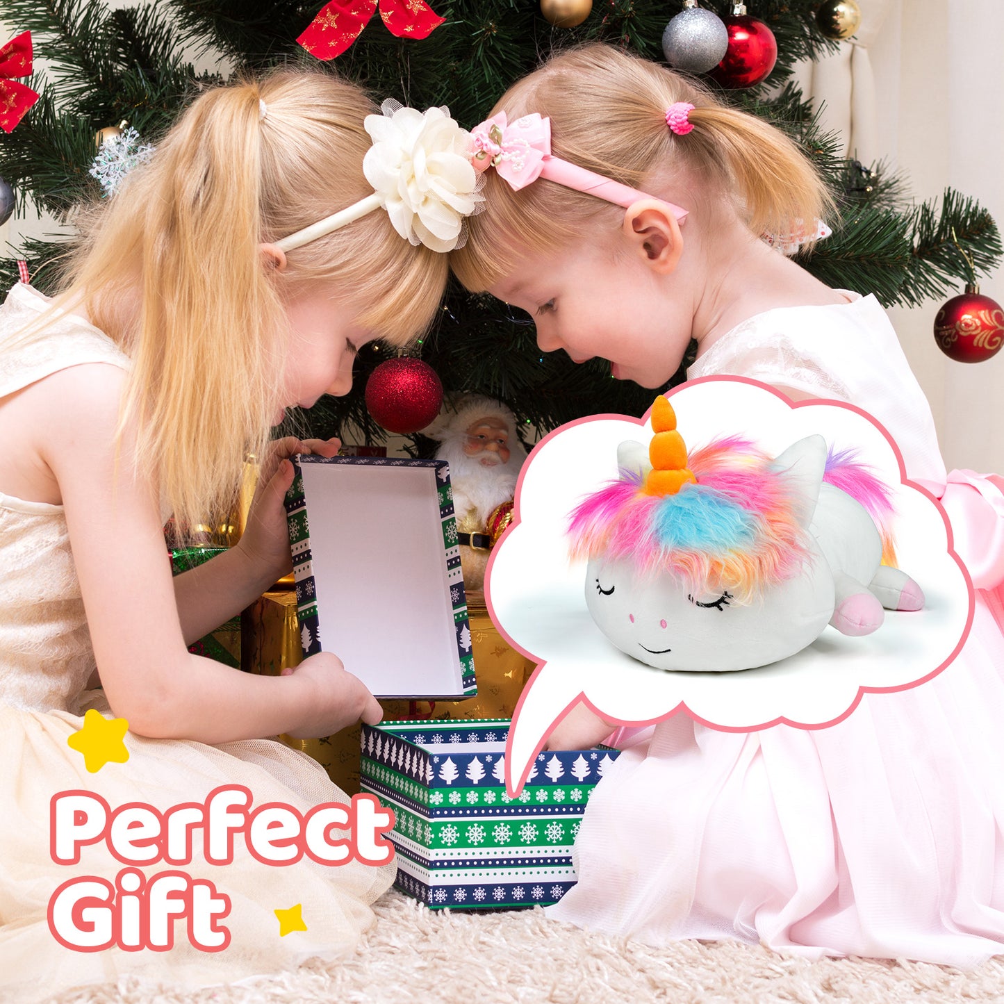 Puffpals Weighted Plush, Pink Weighted Stuffed Unicorn with Beads, Cute Stuffed Animal for Girls, Soft Sensory Plush Pillow Toy, Birthdays for Kids Adults (14in, 1.7lbs)