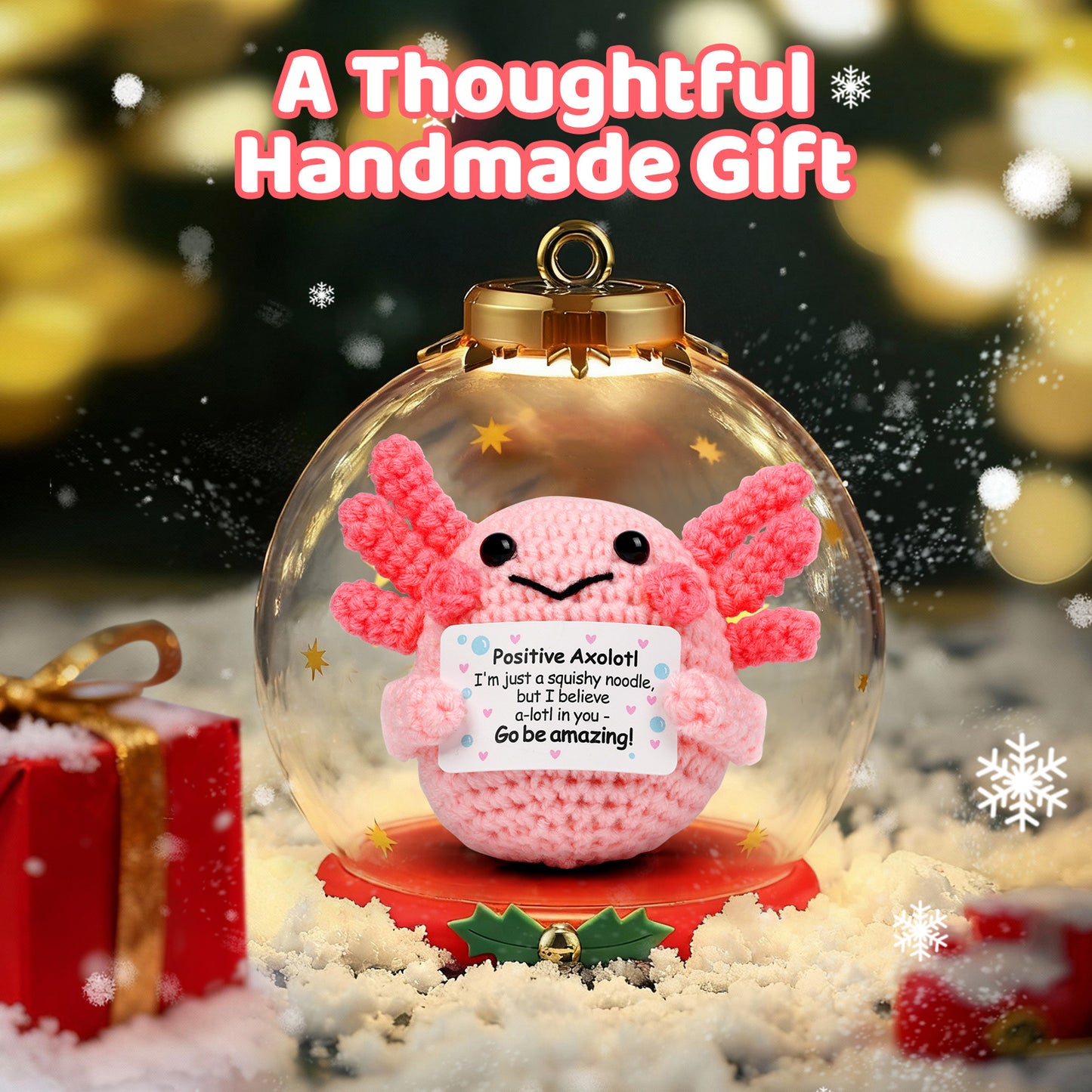 Reenovan Positive Axolotl Christmas Birthday Gifts for Women Men, Handmade Crochet Animals with Positive Message, Inspirational Emotional Home Decor Gift for Mom Dad Son Sister Friend Coworker Colleague