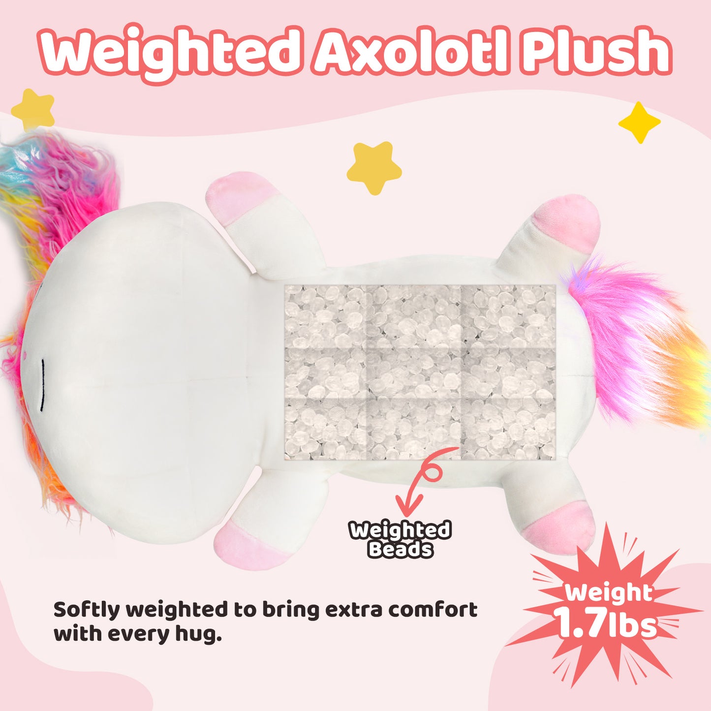 Puffpals Weighted Plush, Pink Weighted Stuffed Unicorn with Beads, Cute Stuffed Animal for Girls, Soft Sensory Plush Pillow Toy, Birthdays for Kids Adults (14in, 1.7lbs)