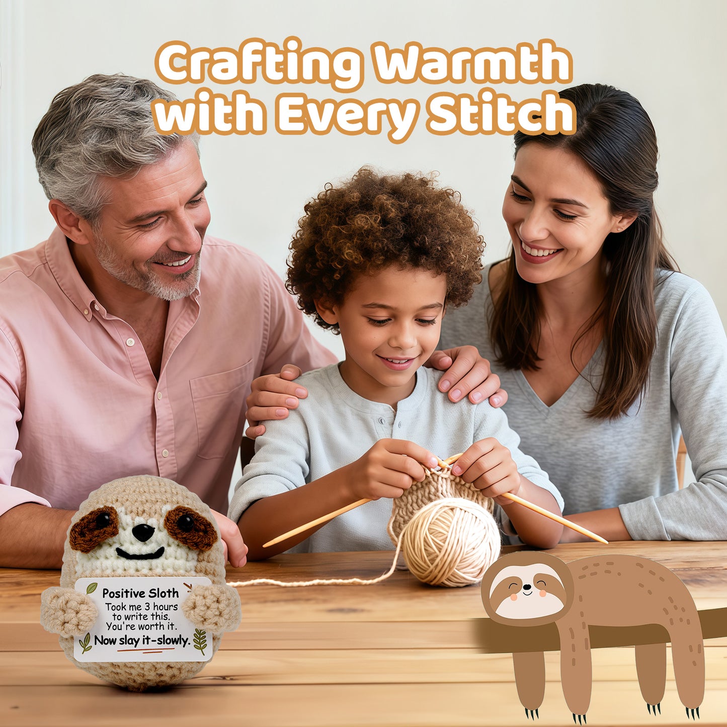 Reenovan Positive Sloth Christmas Birthday Gifts for Women Men, Handmade Crochet Animals with Positive Message, Inspirational Emotional Home Decor Gift for Mom Dad Son Sister Friend Coworker Colleague