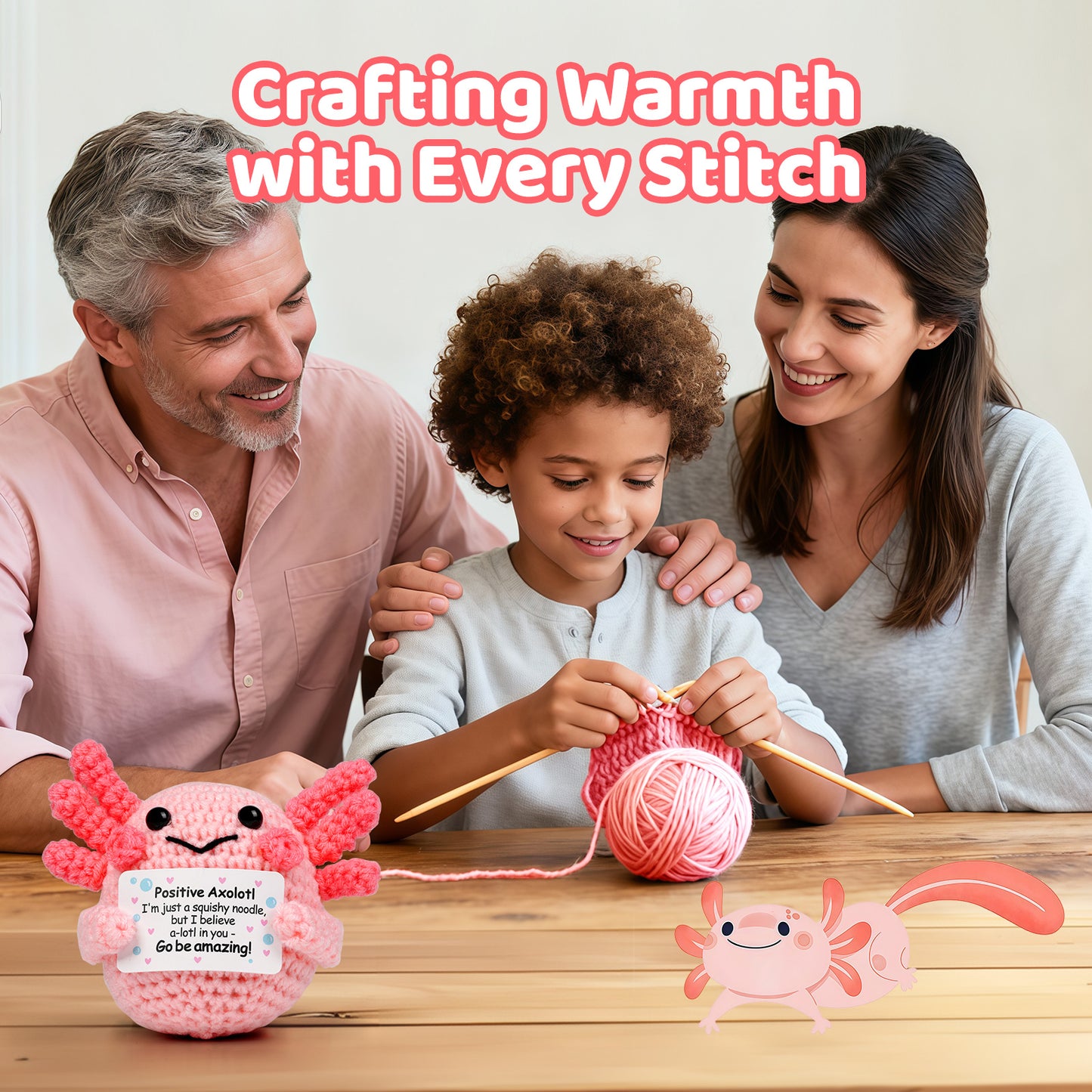 Reenovan Positive Axolotl Christmas Birthday Gifts for Women Men, Handmade Crochet Animals with Positive Message, Inspirational Emotional Home Decor Gift for Mom Dad Son Sister Friend Coworker Colleague