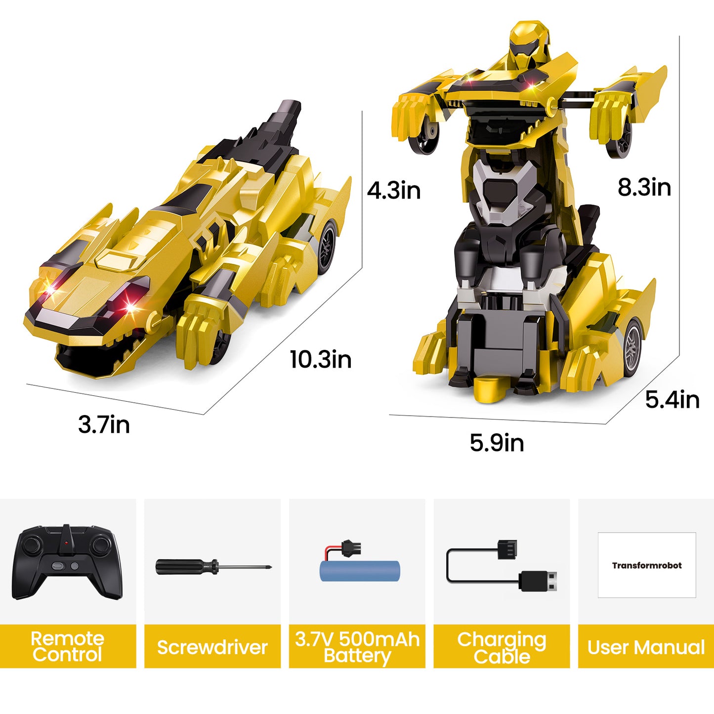 Tecnock Remote Control Car, Transform Dinosaur Toys Car Robot with One-Button Transformation, Rechargeable Battery for 70-Min Play, Gift for Boys & Girls Ages 4-7 8-12