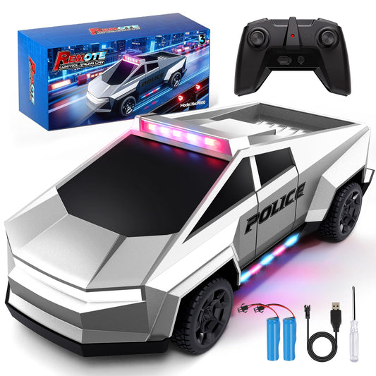 Tecnock RC Truck for Kids, 1:18 Scale Police Remote Control Truck with LED Lights, 2 Rechargeable Batteries, 2.4GHz All-Terrain RC Car, Toys Gift for Boys Girls Aged 3-8, 8-12