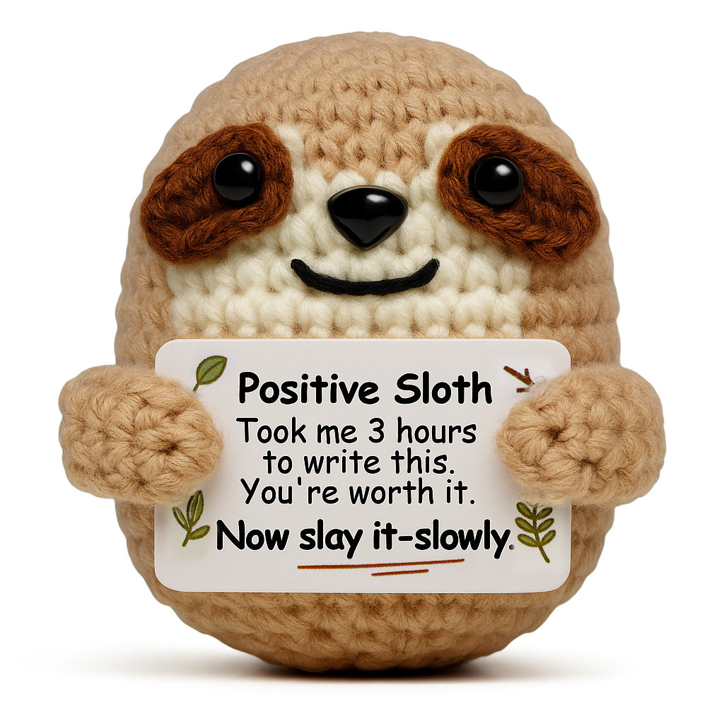 Reenovan Positive Sloth Christmas Birthday Gifts for Women Men, Handmade Crochet Animals with Positive Message, Inspirational Emotional Home Decor Gift for Mom Dad Son Sister Friend Coworker Colleague