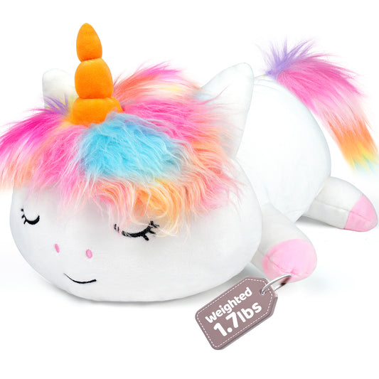 Puffpals Weighted Plush, Pink Weighted Stuffed Unicorn with Beads, Cute Stuffed Animal for Girls, Soft Sensory Plush Pillow Toy, Birthdays for Kids Adults (14in, 1.7lbs)
