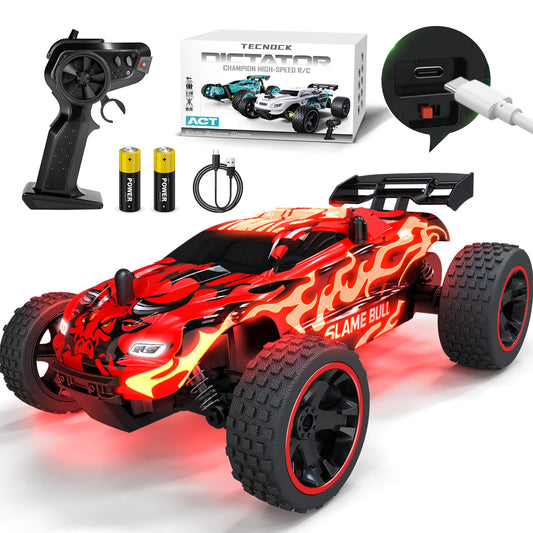 Tecnock RC Truck, 1:18 Scale 2WD Remote Control Truck with USB-C Easy Charging & 50-Min Play, 2.4GHz All-Terrain RC Car with LED Lights, Toys Gift for Kids Ages 8-12 Boys & Girls