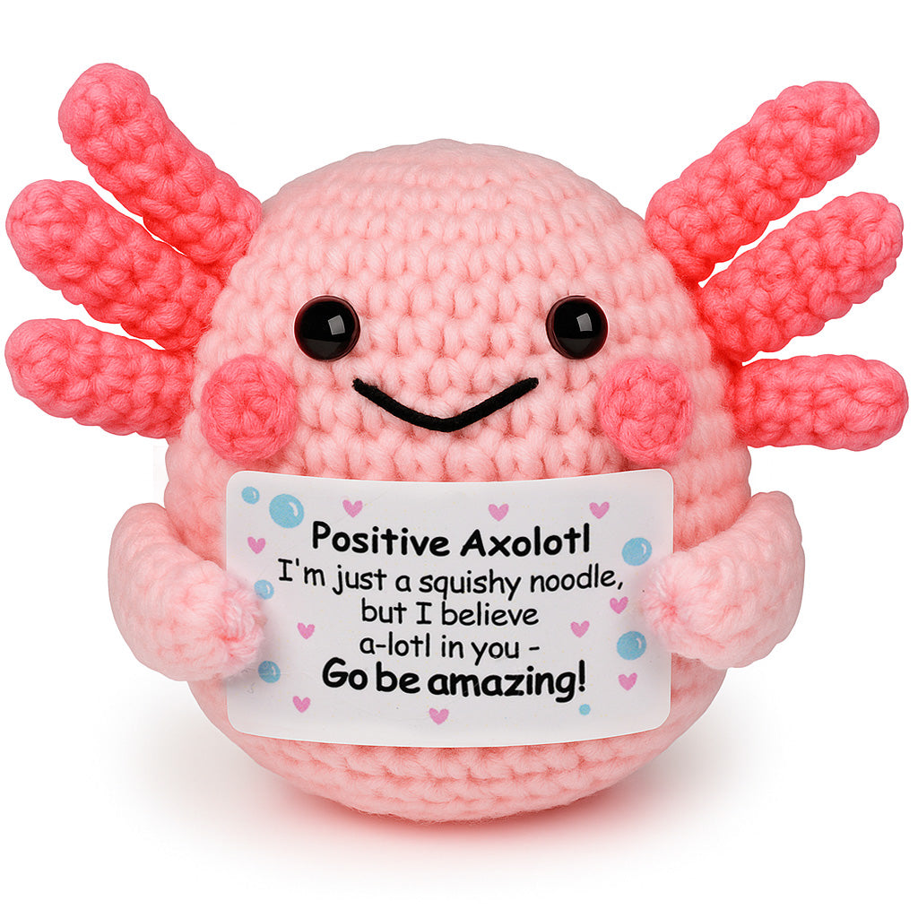 Reenovan Positive Axolotl Christmas Birthday Gifts for Women Men, Handmade Crochet Animals with Positive Message, Inspirational Emotional Home Decor Gift for Mom Dad Son Sister Friend Coworker Colleague