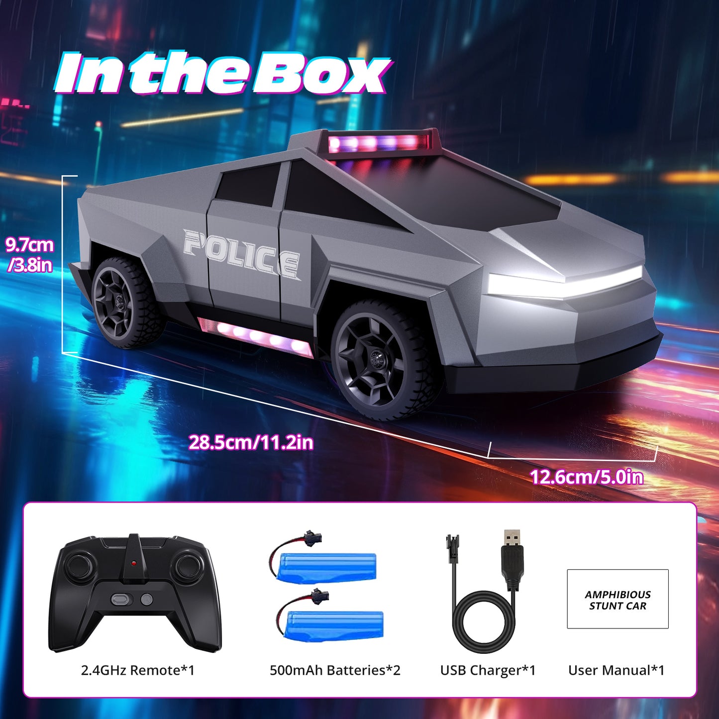 Tecnock RC Truck for Kids, 1:18 Scale Police Remote Control Truck with LED Lights, 2 Rechargeable Batteries, 2.4GHz All-Terrain RC Car, Toys Gift for Boys Girls Aged 3-8, 8-12