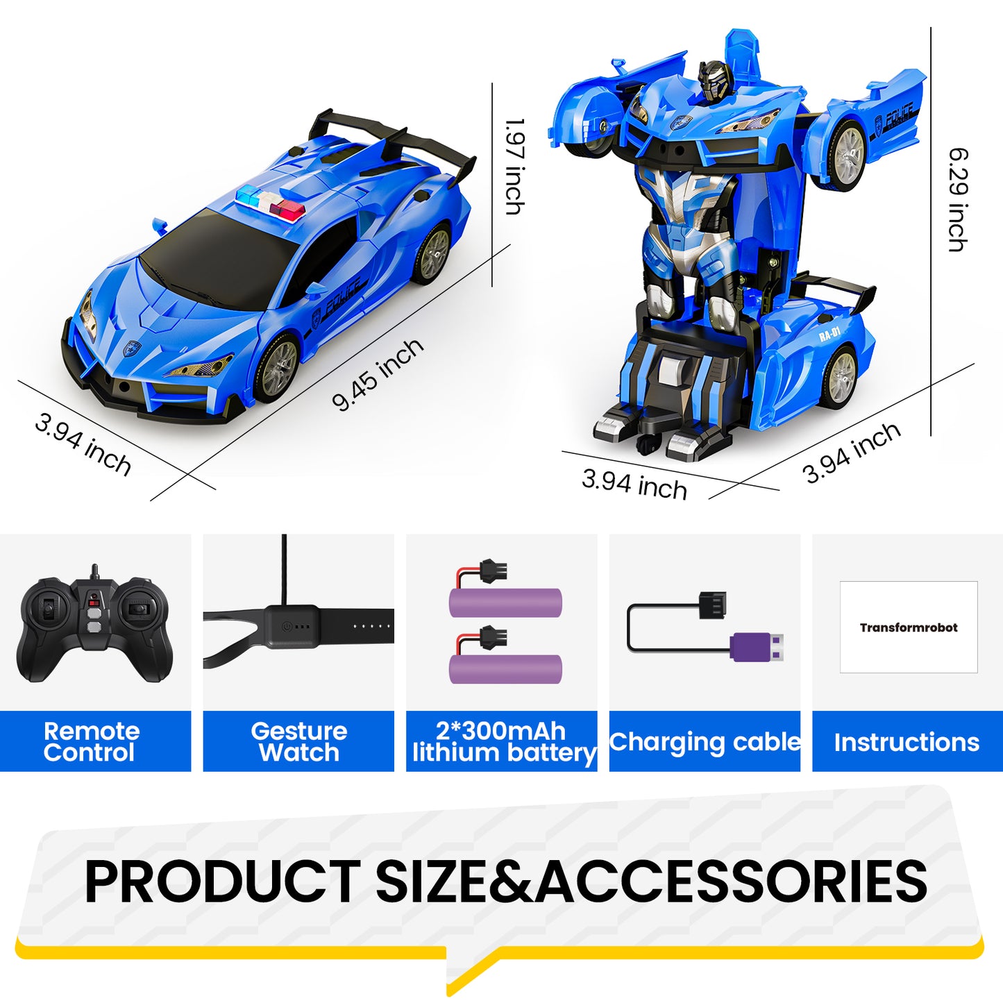 Tecnock robot toys for kids,Transformation Robot Toy with LED Lights, Police Car Toy Gift for Age 8-12 Boys/Girls