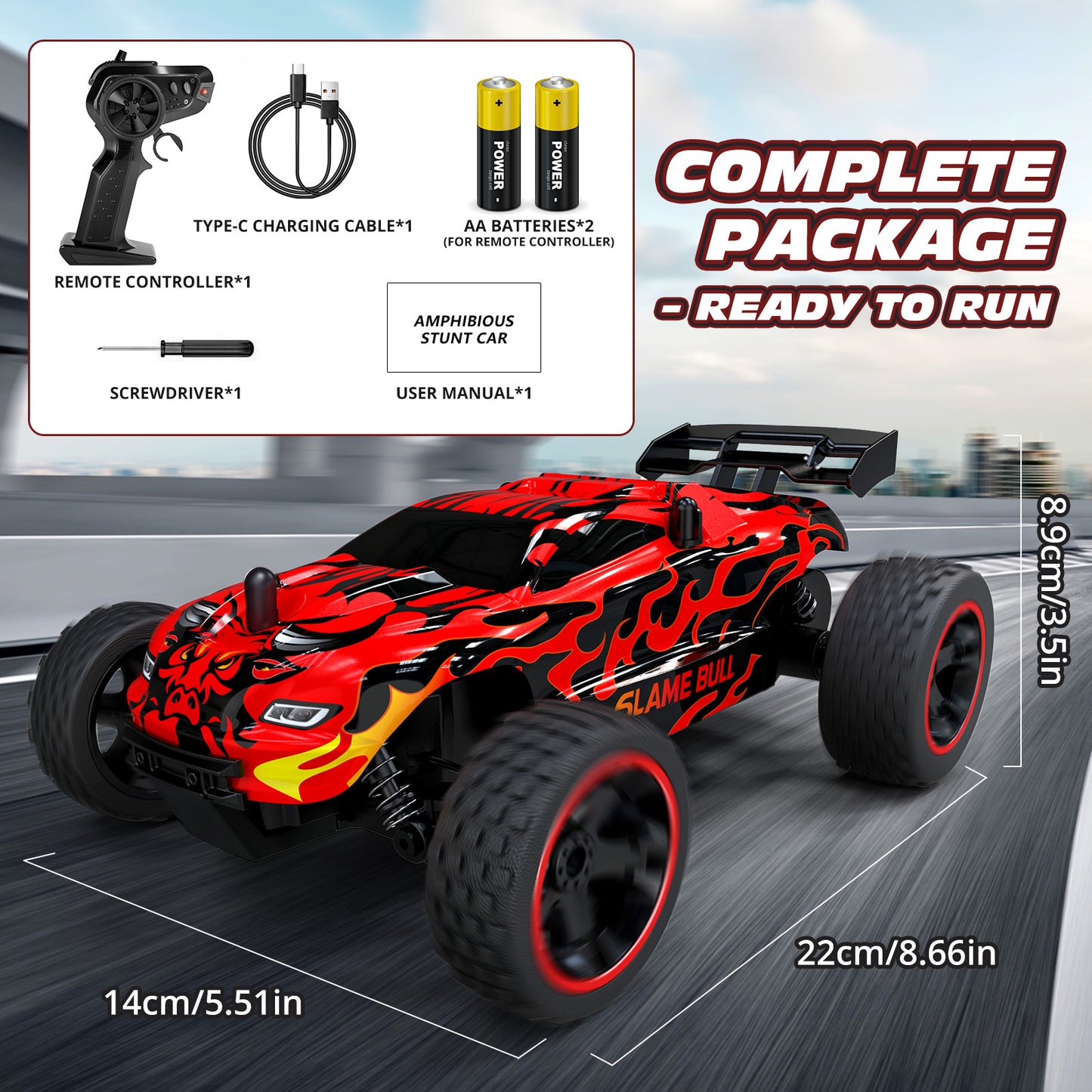 Tecnock RC Truck, 1:18 Scale 2WD Remote Control Truck with USB-C Easy Charging & 50-Min Play, 2.4GHz All-Terrain RC Car with LED Lights, Toys Gift for Kids Ages 8-12 Boys & Girls