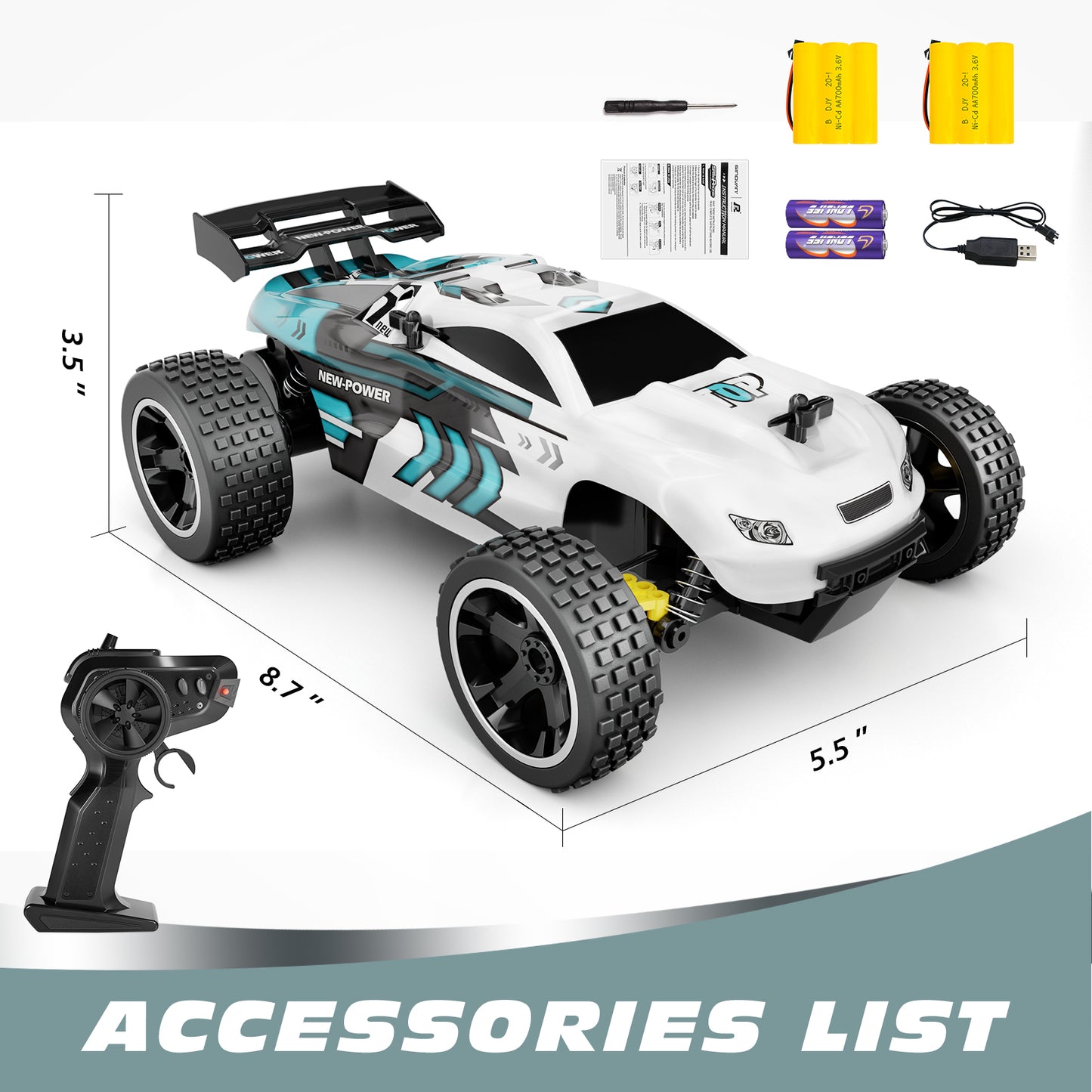 Tecnock RC Racing Car, 2.4GHz High Speed Remote Control Car, 1:18 2WD Toy Cars Buggy for Boys & Girls with Two Rechargeable Batteries for Car, Gifts for Kids