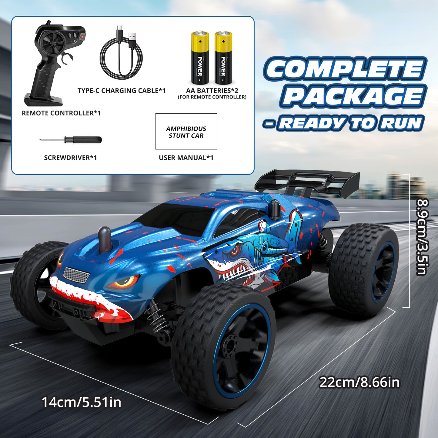 Tecnock RC Truck, 1:18 Scale 2WD Remote Control Truck with USB-C Easy Charging & 50-Min Play, 2.4GHz All-Terrain RC Car with LED Lights, Toys Gift for Kids Ages 8-12 Boys & Girls