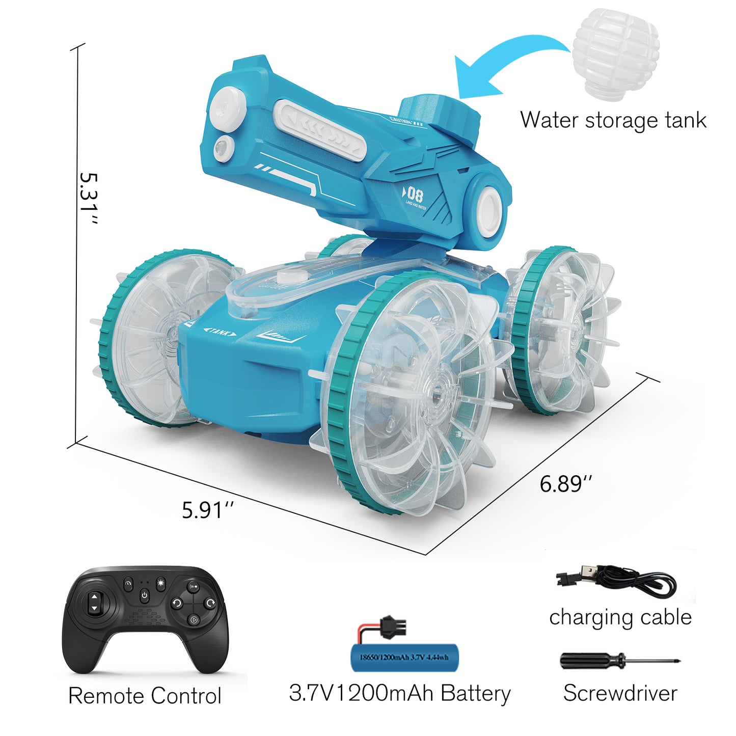 Tecnock All Terrain RC cars for kids amphibious tank model automatic water spray toy car with light effects, summer toys, children/adult toys