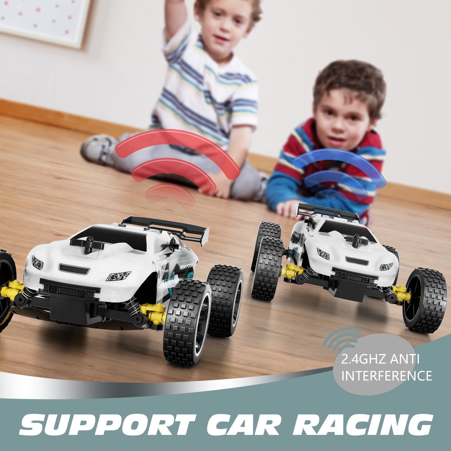 Tecnock RC Racing Car, 2.4GHz High Speed Remote Control Car, 1:18 2WD Toy Cars Buggy for Boys & Girls with Two Rechargeable Batteries for Car, Gifts for Kids