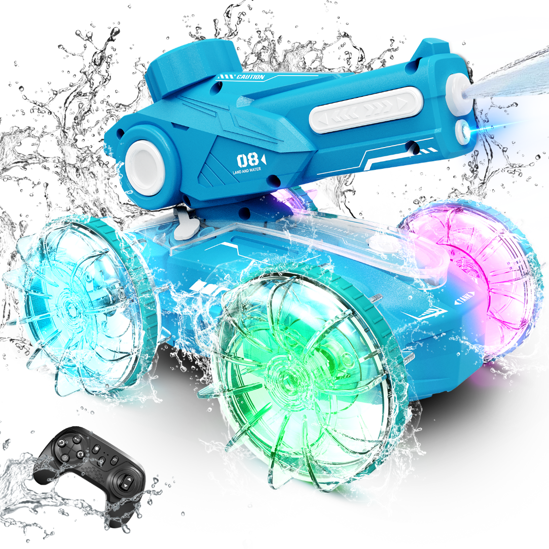 Tecnock All Terrain RC cars for kids amphibious tank model automatic water spray toy car with light effects, summer toys, children/adult toys